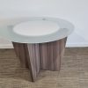 Glass Top Round Table with Cross Panel Legs in Cedar - Ex Showroom