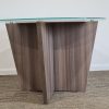 Glass Top Round Table with Cross Panel Legs in Cedar - Ex Showroom - Image 2