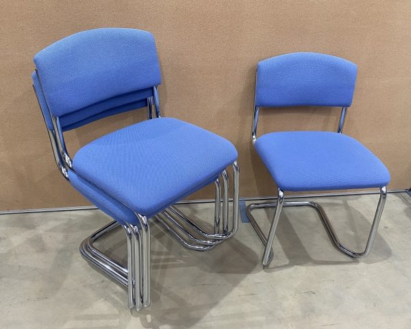 Blue Stackable Meeting Chairs on a Chrome Cantilever Frame - Set of 4