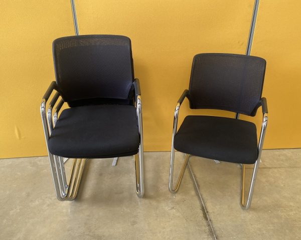 4 x Black Stackable Meeting Chairs with Mesh Back