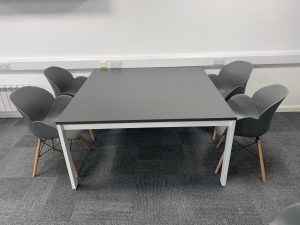 Square Meeting Table in Dark Grey with White Metal Legs