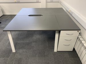 2 Person Bench Desk with Drawers - Dark Grey & White