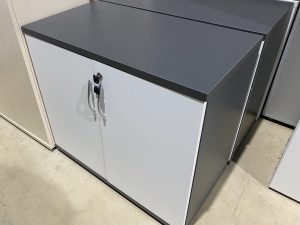 Low Double Door Cupboard in Dark Grey with White Doors