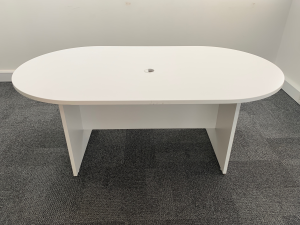 Oval Meeting Table in White with Central Cable Access